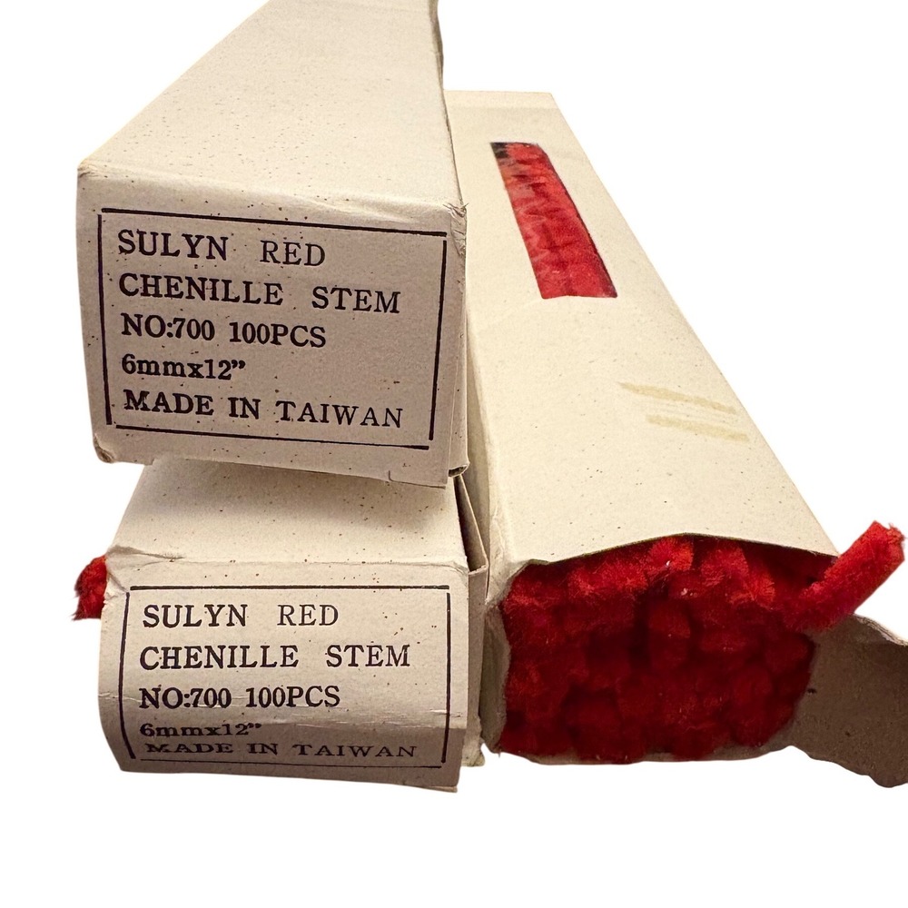 Sulyn Red Chenille Stem Pipe Cleaners 6mm x 12 Inch No 700 100pc 3 Boxes Vintage